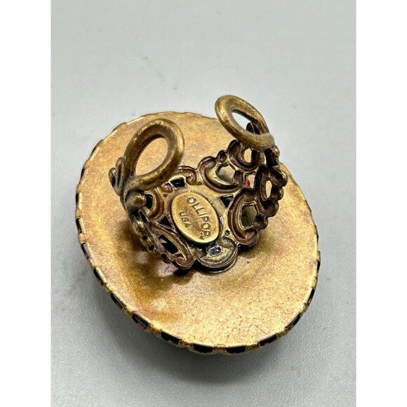 Designer Sweet Romance Ollipop USA Oval Green Carved Stone Adjustable Ring - Picture 5 of 8